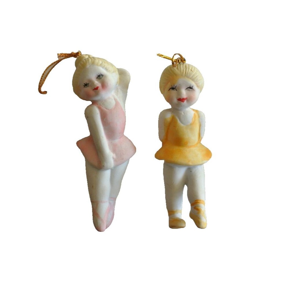 Lot of 2 Vintage 1990s Porcelain Bisque Ballerina Ornaments Lillian Vernon 3.75"